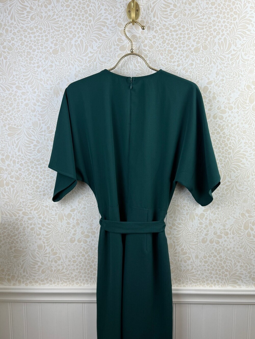 Hutch from Anthropologie Dark Green Wrap-Front V-Neck Belted Jumpsuit - Size - 6 - Picture 3 of 9